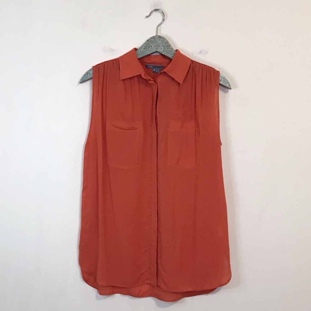 Vince Burnt Orange Button-Up Collar Tank